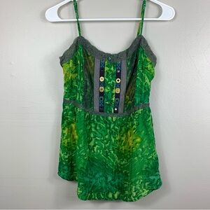Free People | Y2K Cami Green Lace Floral Spaghetti Too | Size 8